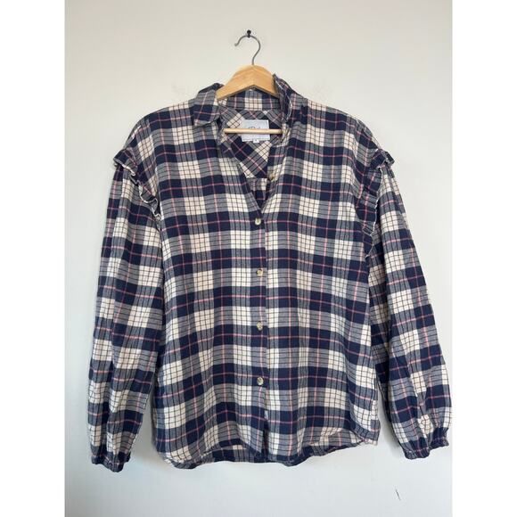 NEW Rails Willow Plaid Ruffle-Trim Collared Button-Up Shirt Multi Color Size: S - Picture 2 of 8